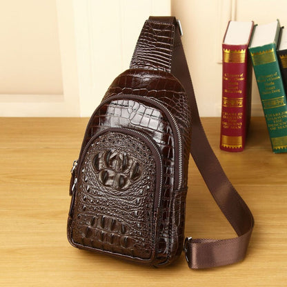Cow Leather Sling Backpack Designer Crocodile Chest Crossbody Bag Hiking Daypack