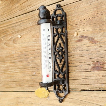 Wall-Mounted Thermometer Rustic European Home Garden Decors 5x8.3x27cm Cast Iron