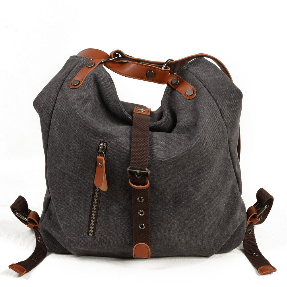 Vintage Convertible Canvas Tab-Over Tote Shoulder Purse Backpack Day bag Bucket