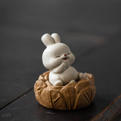lovely rabbit statue small size creative yixing zisha clay tea pet ornament new