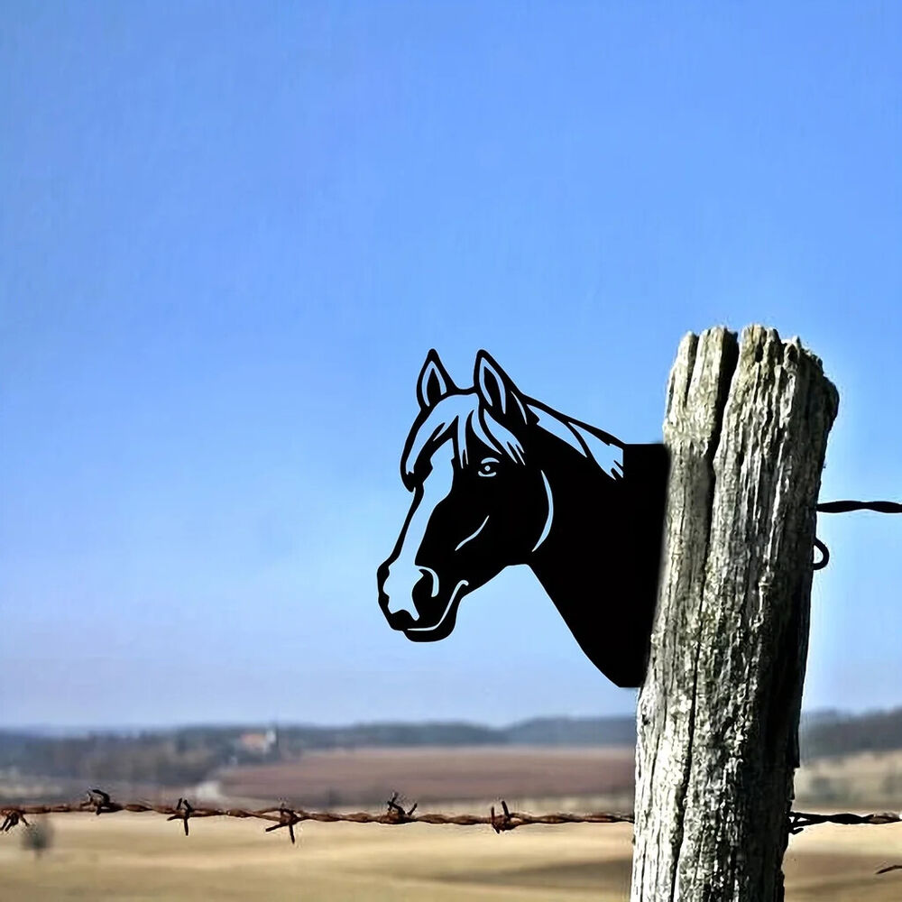 Wrought Iron Silhouette Well-behaved Horse Head Shape Garden Farm Fence Stake