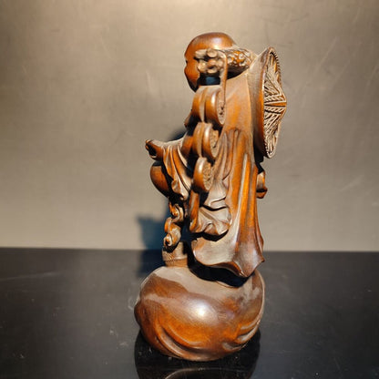 Boxwood carving wooden buddha statue laughing Amitabha sculptures decor figurine