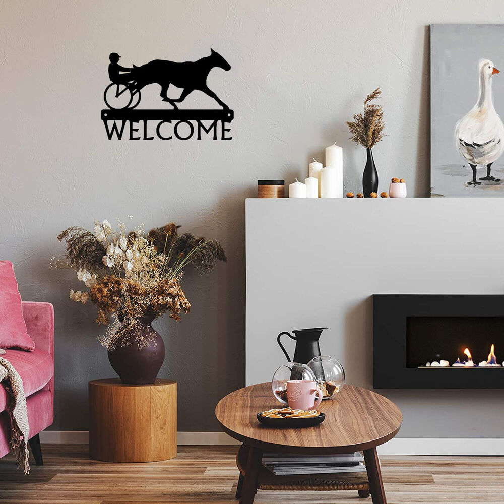 Sulky Horse Racing Welcome Sign - 12 inch Wide Metal Wall Art