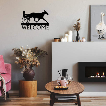 Sulky Horse Racing Welcome Sign - 12 inch Wide Metal Wall Art