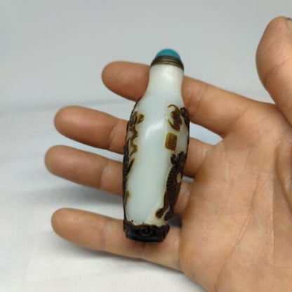 chinese carved kylin qilin statue peking glass snuff bottle Carving glazed rare