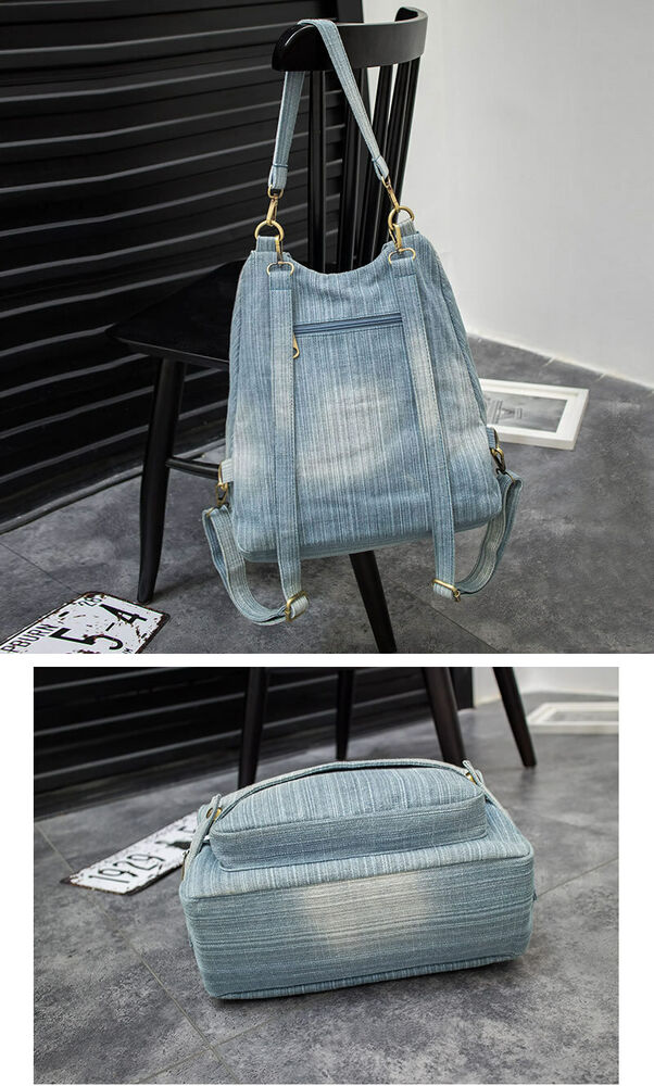 Convertible Denim Backpack Rucksack Daypack Travel Bag Purse Shoulder Bag Hobo