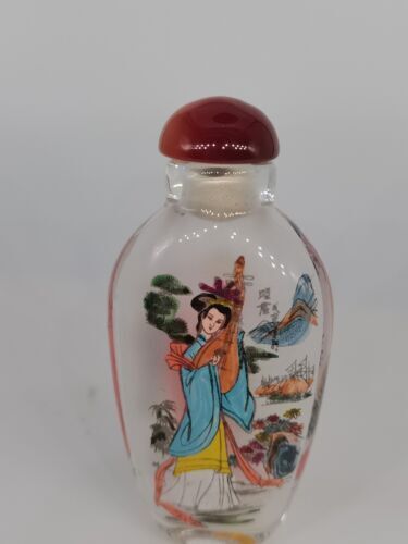 Chinese Old Beijing Glaze Inside Painting Snuff Bottle Painted Beautiful Woman