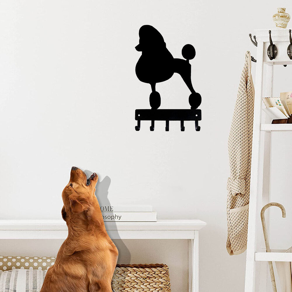 Poodle Dog - Key Hooks & Keychain Holder - 6 inch Wide Metal Wall Art