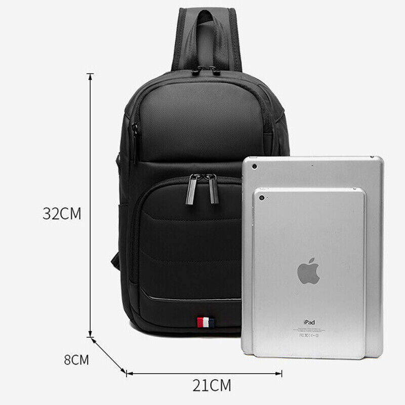 Men's Sling Backpack Oxford cloth Waterproof Crossbody Bag Outdoor Sport Bag USB