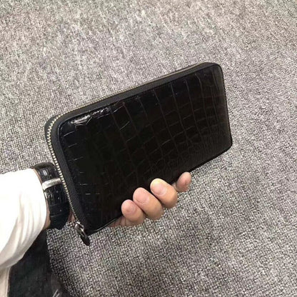 Black Genuine Crocodile Alligator Leather Zipper Long Wallet Hand Clutch Bag