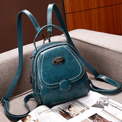 Oil Wax Leather Women's Fashion Small Backpack Mini Cute Shoulder Bag Rucksack