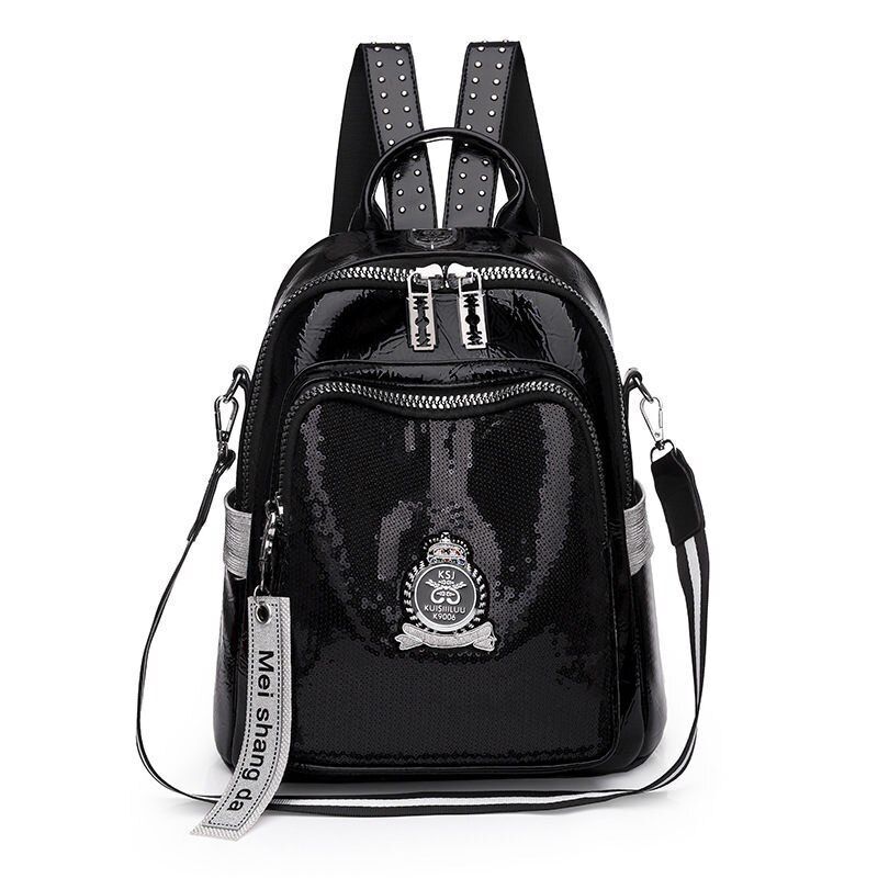 Synthetic Leather Women School Backpacks Black School Bags Retro Traveling 1 PC