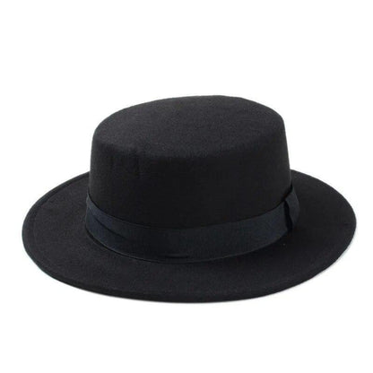 Flat Top Hat Wool Pork Pie Boater Fashion for Men Women Wide Brim Gambler Hat