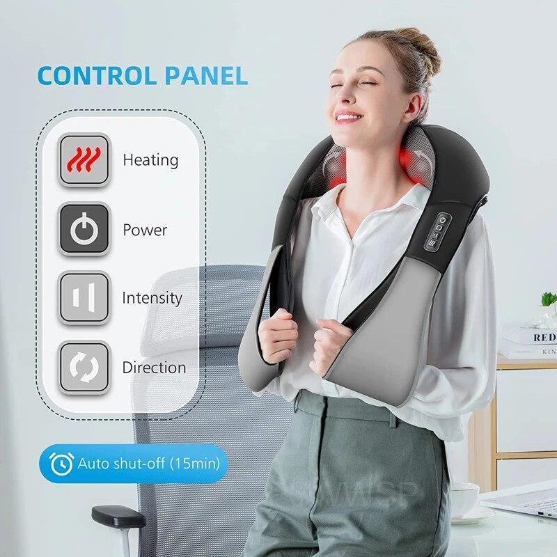 Shiatsu Back Neck and Shoulder Massager with Heat Deep Tissue 3D Kneading Pillow