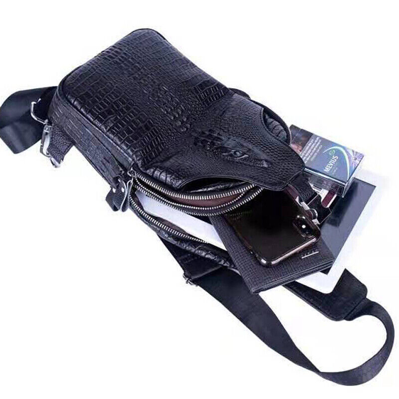 Men's Sling Backpack 100% Genuine Leather Crocodile Crossbody Chest Bag Daypack