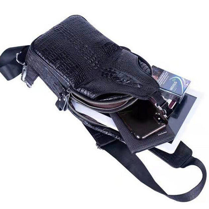 Men's Sling Backpack 100% Genuine Leather Crocodile Crossbody Chest Bag Daypack