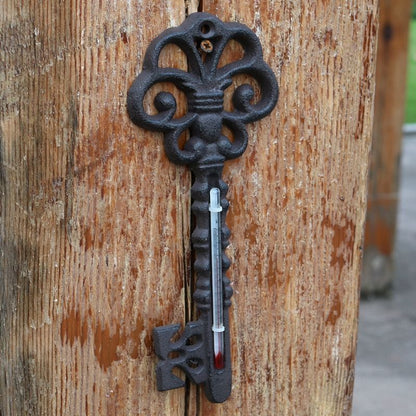 Home Wall Decoration Courtyard Decor Cast Iron Rake Key Thermometer 9.2x1x23.3cm