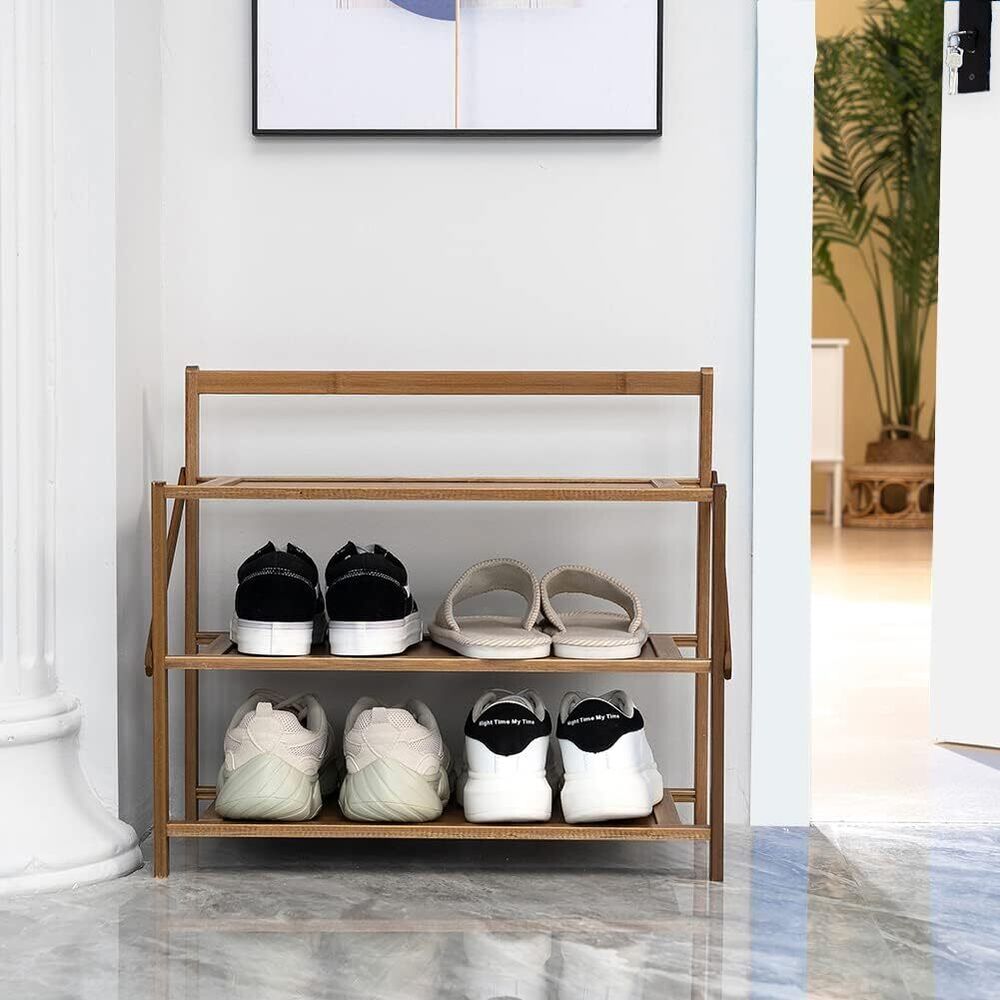 Installation-Free 3-Tier Shoe Rack for Closet & Entryway Foldable Bamboo Storage