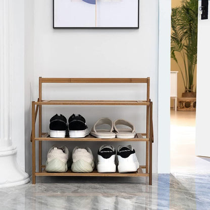 Installation-Free 3-Tier Shoe Rack for Closet & Entryway Foldable Bamboo Storage