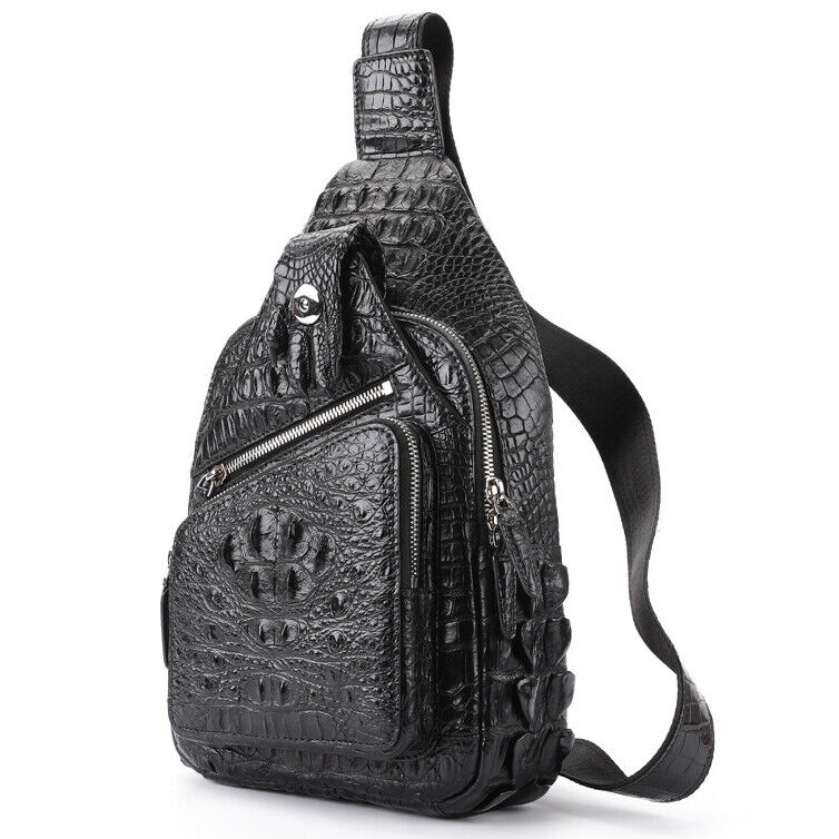 Handcrafted Nile Crocodile Skin Leather Crossbody Chest Bag Men's Sling Backpack