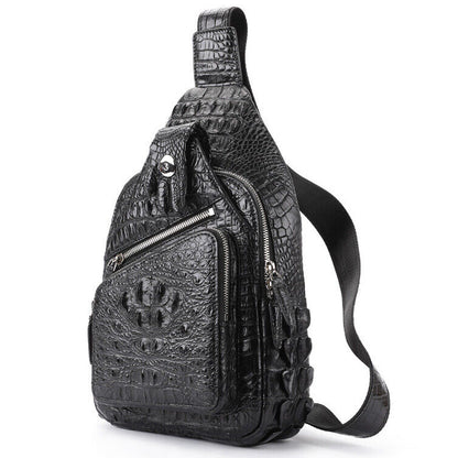 Handcrafted Nile Crocodile Skin Leather Crossbody Chest Bag Men's Sling Backpack