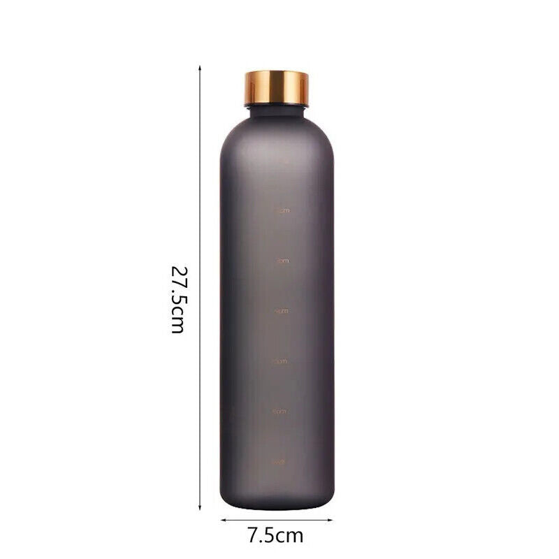 Water Bottle 1L PC W/ Time Marker Motivational Reusable Fitness Sports Drinkware