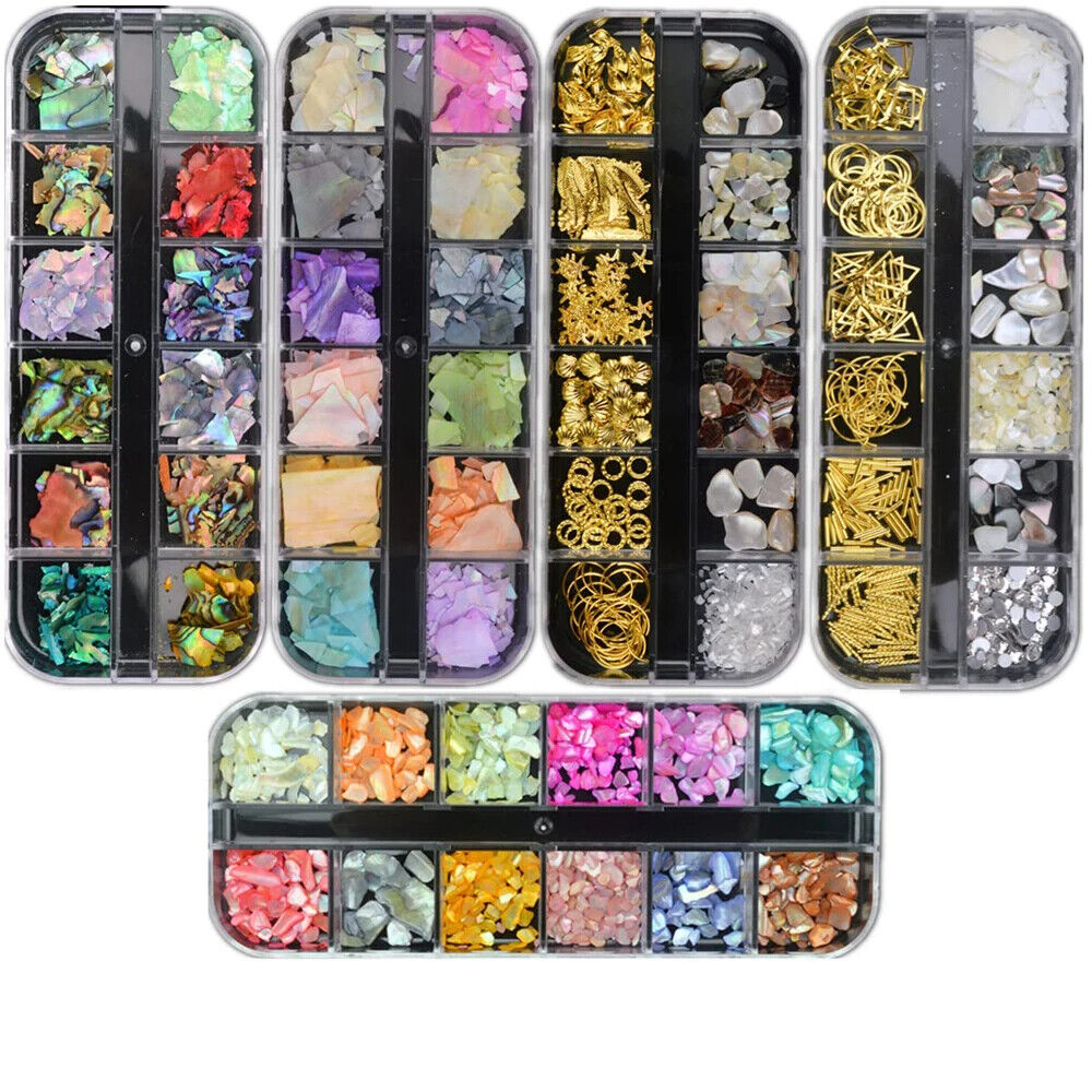 Nail Art Decor 12Design Box 3D Irregular Abalone Seashell Fragment Flakes Charms