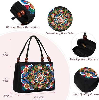 Double-Sided Embroidery Totes Bag Travel Beach Bag Vintage Embroidery Ethnic