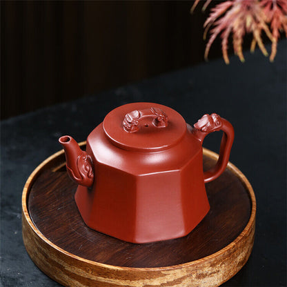 Yixing raw ore Dahongpao famous hand-made hexagonal Golden Bell teapot 200ml