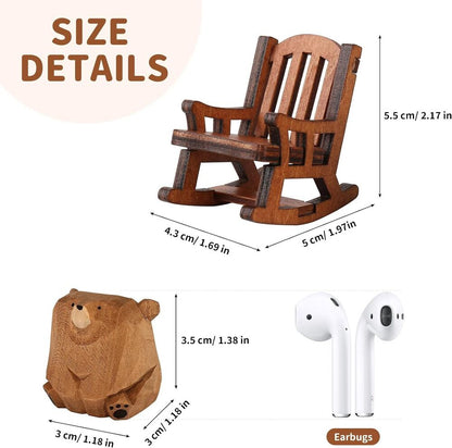 Hand-Carved Cute Bear Figure Wooden Collectibles for Desk Bedroom Decoration