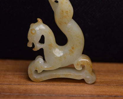 Collections Chinese Natural Hetian Jade Carving Dragon Statue Nice Figurine Art