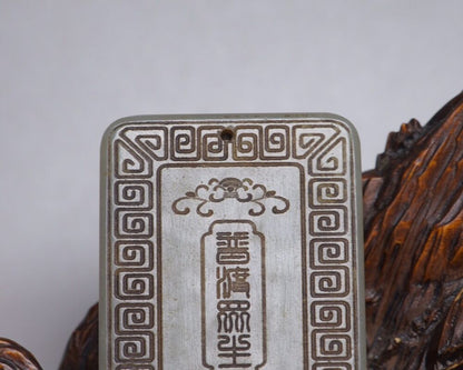 Chinese Old Natural Hetian Jade Carved Dragon Kwan Yin Statues Good Luck Pendant