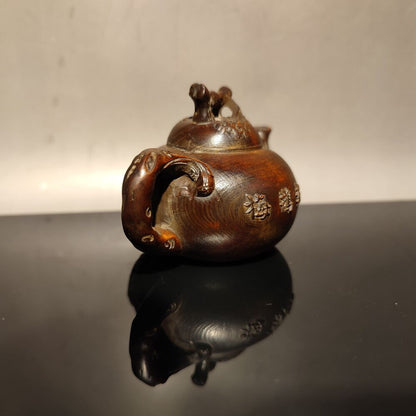 Chinese Antique Boxwood Carved Magpie Teapot Statue hobbies interests mahjong