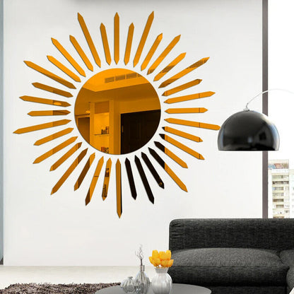 Wall Mirror Stickers Acrylic 3D Sunflower Decorative DIY Room Decors 35.4x35.9cm