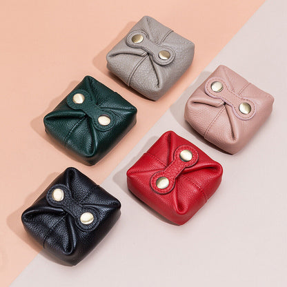 Handmade 100% Genuine Leather Cute Coin Lipstick Storage Bag Earphone Key Holder