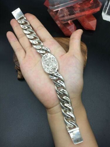 Asian old miao silver hand cast cool statue bracelet jewel gift