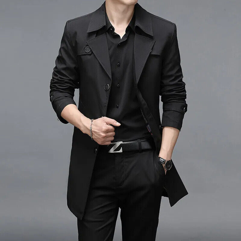 Spring Autumn Men Business Windbreaker Coat Mens Single Breasted Outerwear