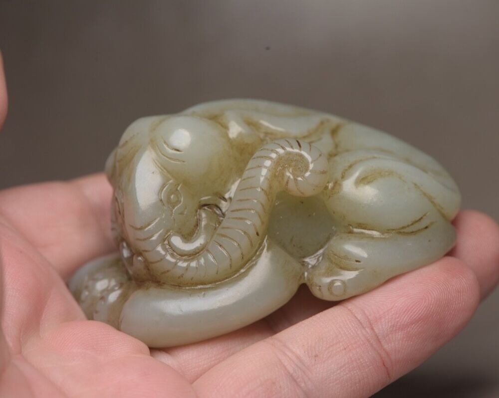 Collection Chinese Natural Hetian Jade Carved Elephant Statue Figurine Ornaments