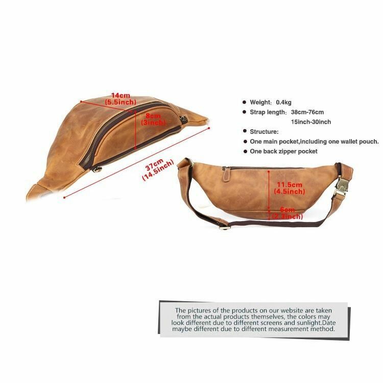 Men's Light Brown Vintage Leather Small Belt Bag Waist Belt Fanny Pack Sports