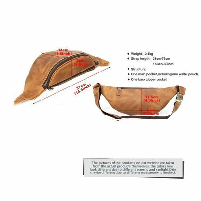 Men's Light Brown Vintage Leather Small Belt Bag Waist Belt Fanny Pack Sports