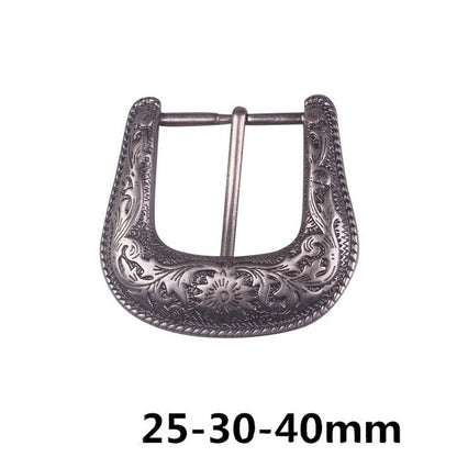 Men Belt Buckle Set 3Pcs Metal Vintage Carve Pattern Handmake DIY Leather Craft
