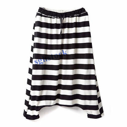 Women Striped Harem Pants New Casual Baggy Low Drop Crotch Trousers Rock Loose