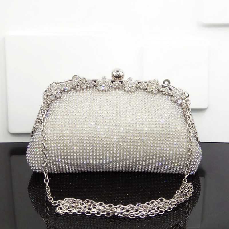 Chain Evening Bag Silver Wedding Bags Bride Women Party Handbag Clutch