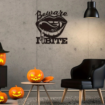 1pc, Halloween Beware I Bite, Place Sexy Biting Lips Wall Decor