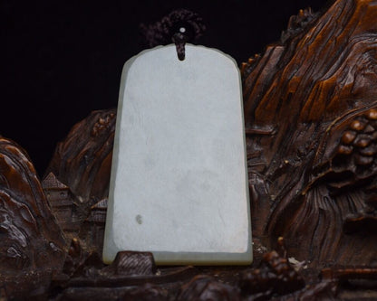 Chinese Natural Hetian Jade Carving Landscape Statue Exquisite Pendant Jewelry