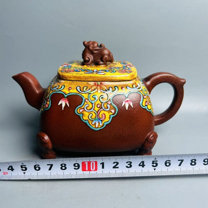 Vintage Chinese Yixing Purple Clay Teapot Zisha Ceremony Enamel Fine Teaware Art