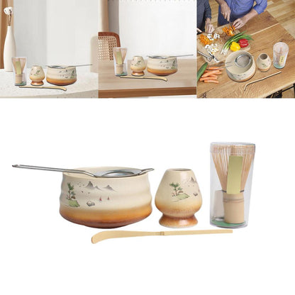 Matcha Tea Set Ceramic Whisk Holder Handmade Matcha Bowl Matcha Ceremony Kit for