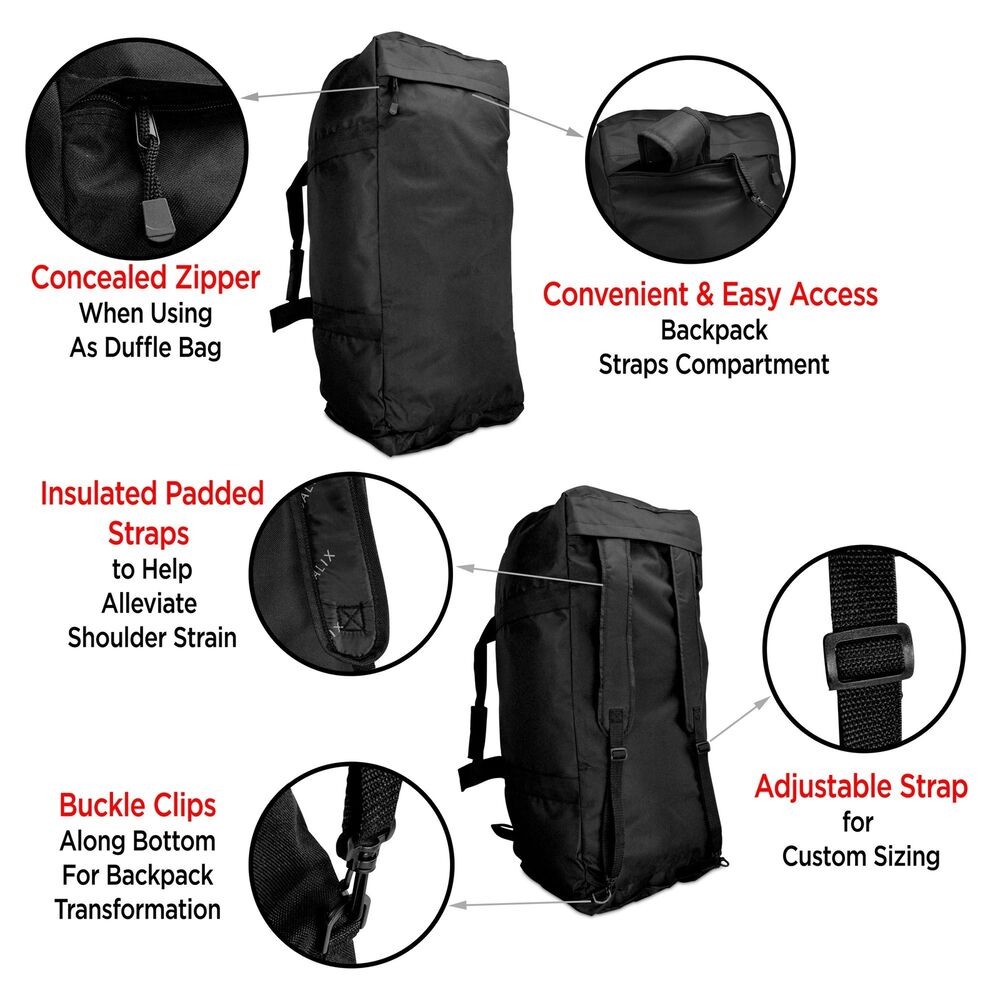 Extra Large Duffle Bag Outdoors Sports Duffel (Turns Into X-Large, Black