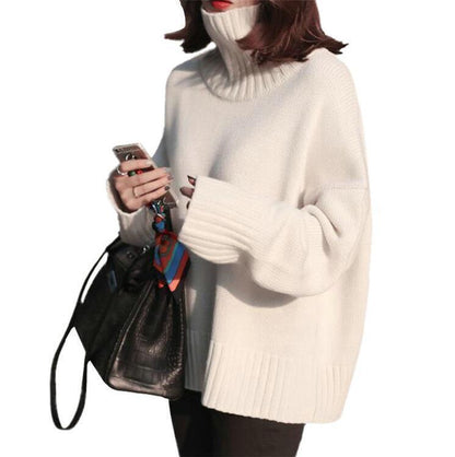 Womens Cashmere Thick Long Sleeve Turtleneck Pullovers Baggy Sweater Top Leisure