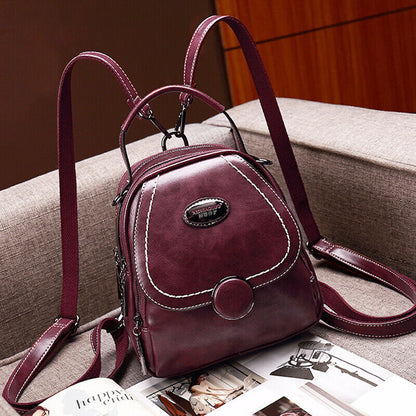 Oil Wax Leather Women's Fashion Small Backpack Mini Cute Shoulder Bag Rucksack